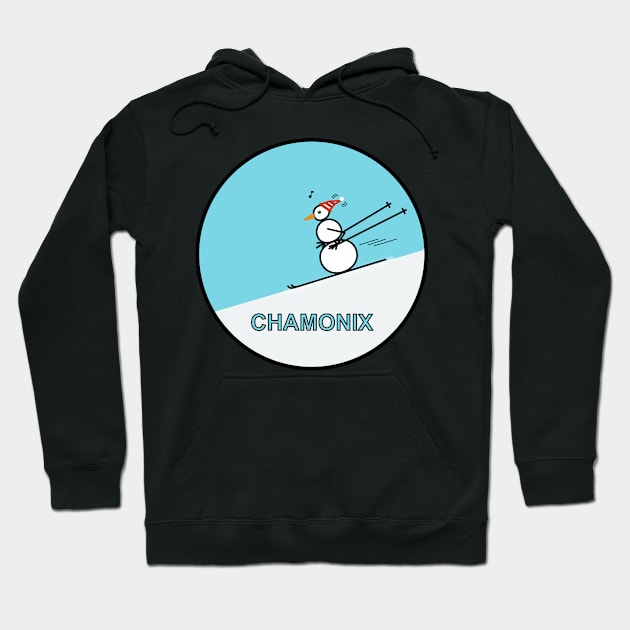 Frosty the Snowman skiing in Chamonix Hoodie by Musings Home Decor